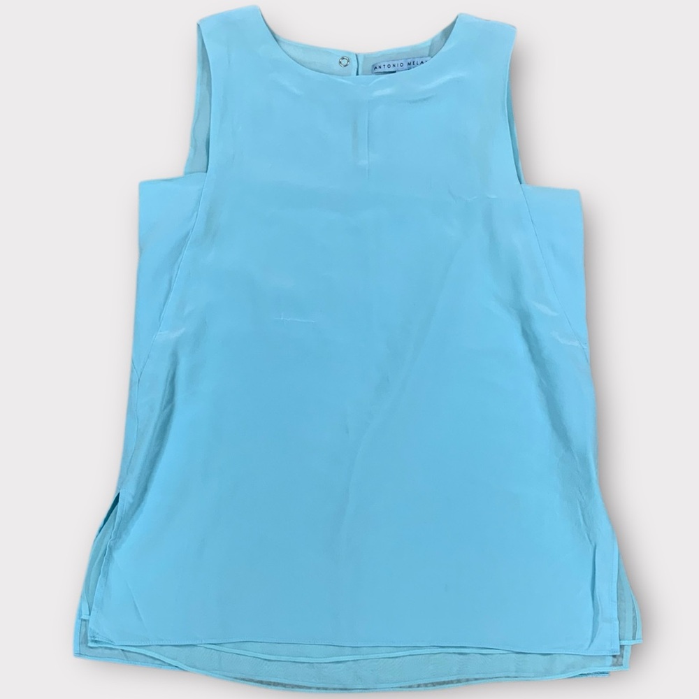 Women’s Antonio Melani Silk Layered Shift Blouse Blue Size Extra Small #075